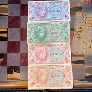 Quantity 4 Military Payment Certificates Series 641 All denominations